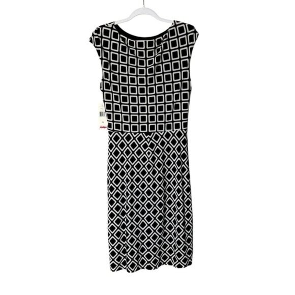 Ralph Lauren LRL Midi Dress Size 14 Stretch Ruche Black White Career Classy - Picture 3 of 8